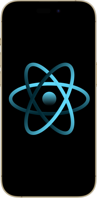 Mobile device with logo of React Native in the center